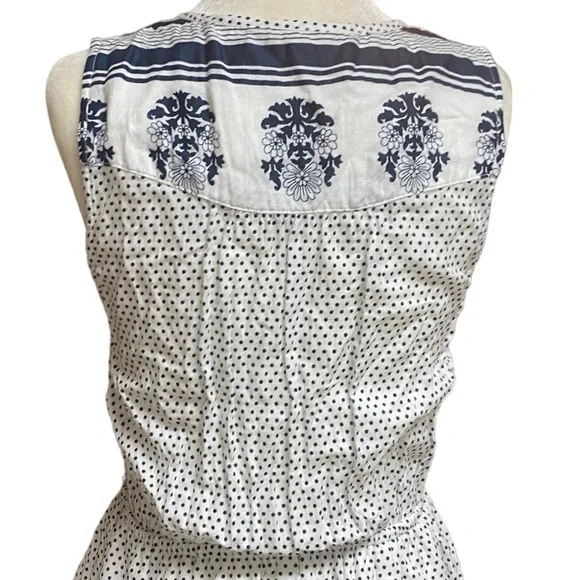 LUCKY Brand White Navy Blue Polka Dot Peasant shift Dress size small - Picture 3 of 5